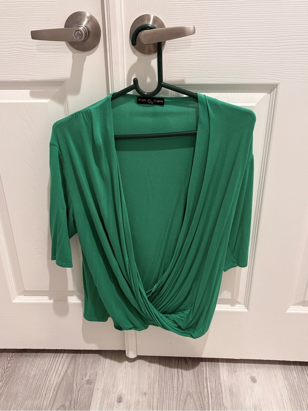 Kim & Cami Emerald Green Draped Wrap-Front Top